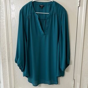 Torrid Harper Georgette Teal Blouse with Relaxed V-Neck and 3/4 Sleeves